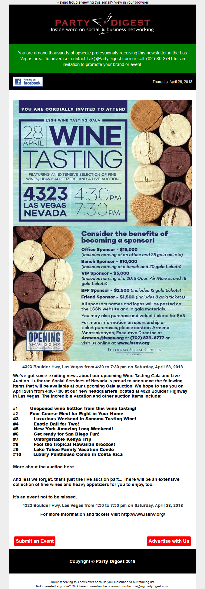 LSSN Wine Tasting Gala April