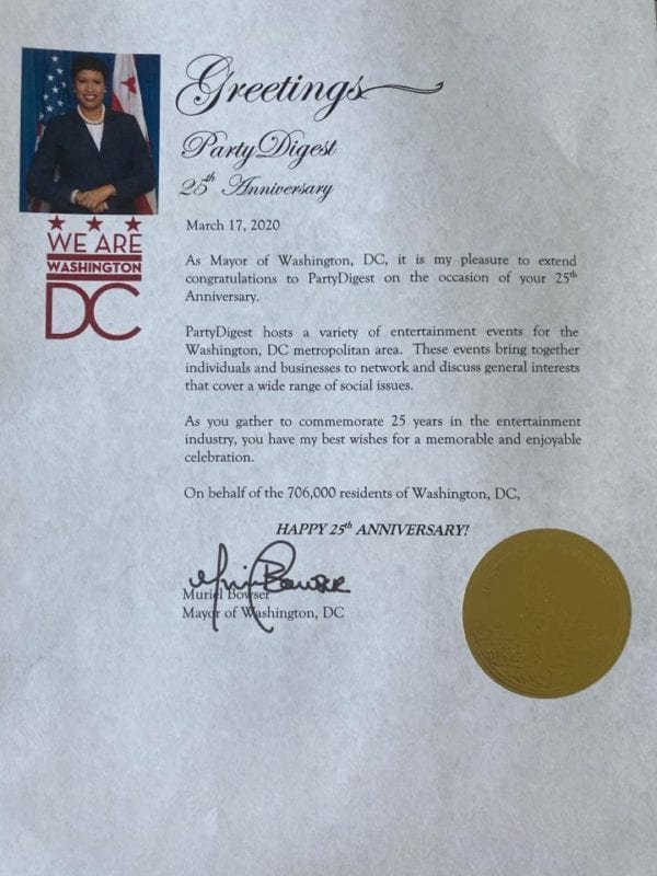 Congratulations from the DC Mayor 2020